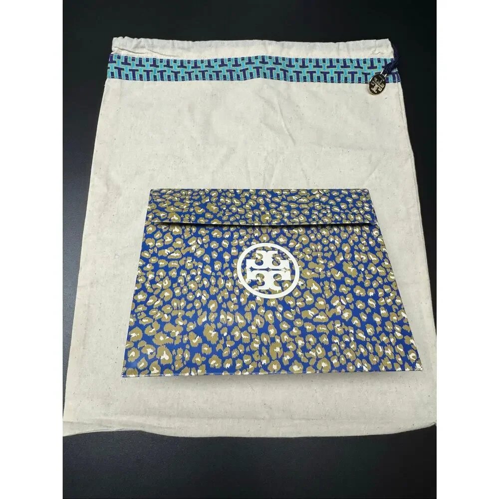 Tory Burch Envelope Pouch Gift Bag & Matching Cotton Dust Bag Set Blue Gold